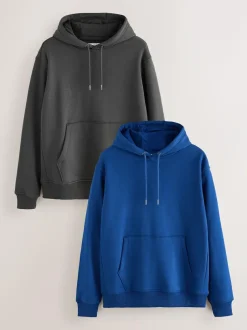 Next Cotton Rich Jersey Overhead Hoodies 2 Pack Cobalt Blue/Slate Grey Clearance