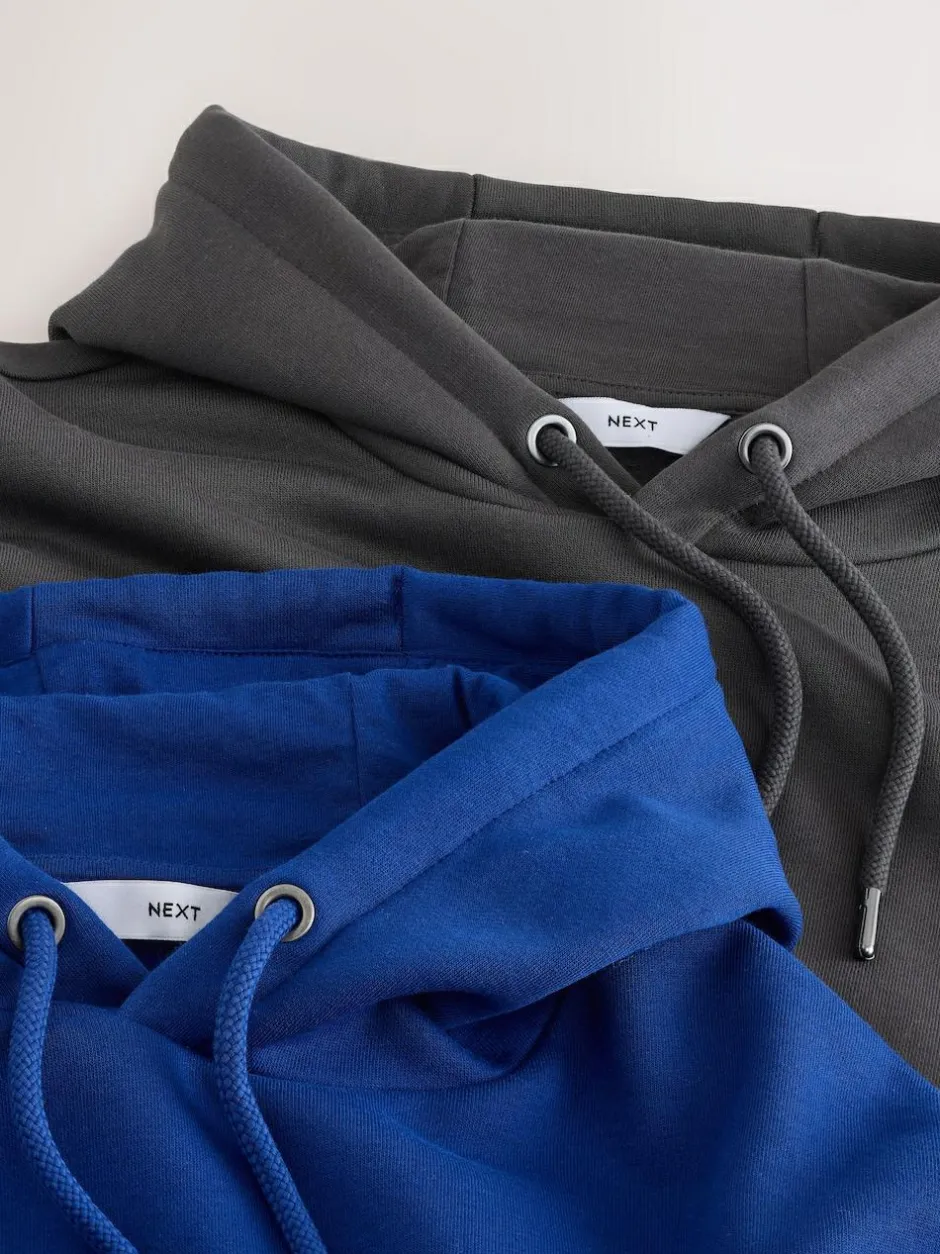 Next Cotton Rich Jersey Overhead Hoodies 2 Pack Cobalt Blue/Slate Grey Clearance