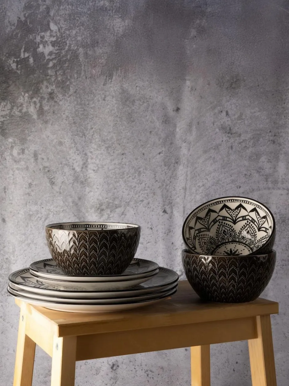Code Maison 12 Piece Inari Dinner Set Black Clearance