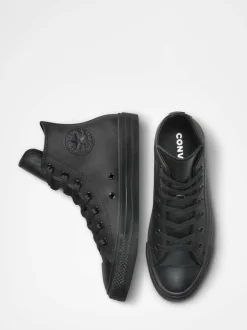 Converse Black Leather High Top Youth Trainers Clearance
