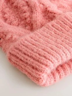Next Coral Pink Cable Knitted Pom Hat Hot