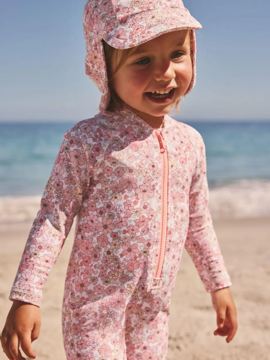Next Swim Legionnaire Hat (3mths-10yrs) Coral Pink Ditsy Floral Print Clearance