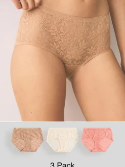 Next Midi All-Over Lace No VPL Knickers 3 Pack Coral Pink Hot
