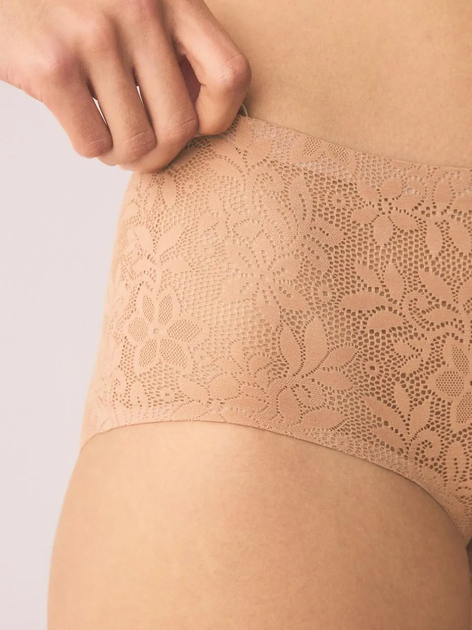 Next Midi All-Over Lace No VPL Knickers 3 Pack Coral Pink Hot