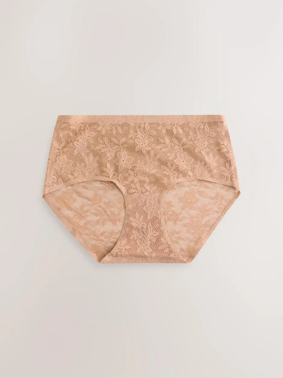 Next Midi All-Over Lace No VPL Knickers 3 Pack Coral Pink Hot