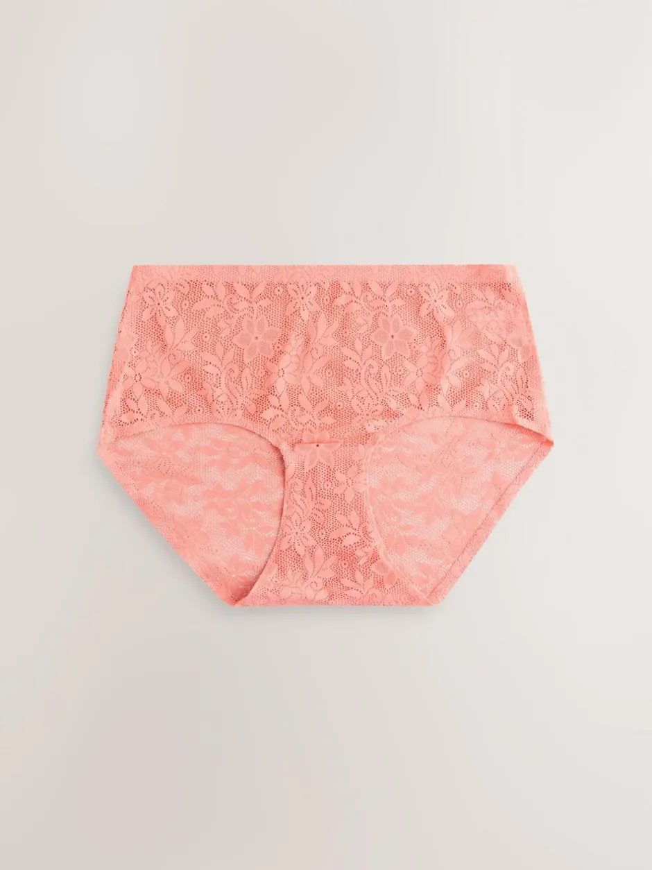 Next Midi All-Over Lace No VPL Knickers 3 Pack Coral Pink Hot