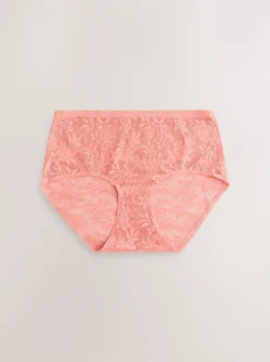 Next Midi All-Over Lace No VPL Knickers 3 Pack Coral Pink Hot