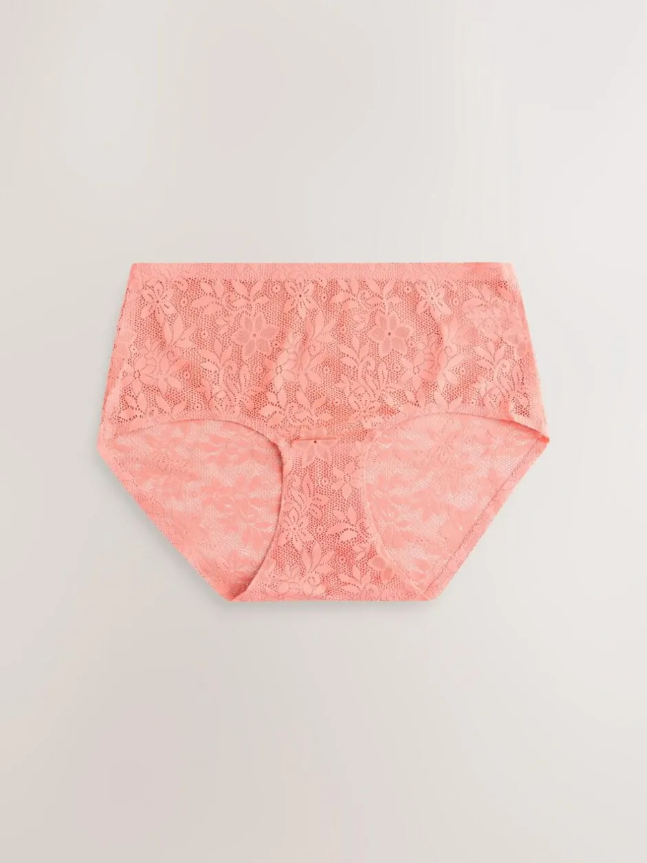 Next Midi All-Over Lace No VPL Knickers 3 Pack Coral Pink Hot