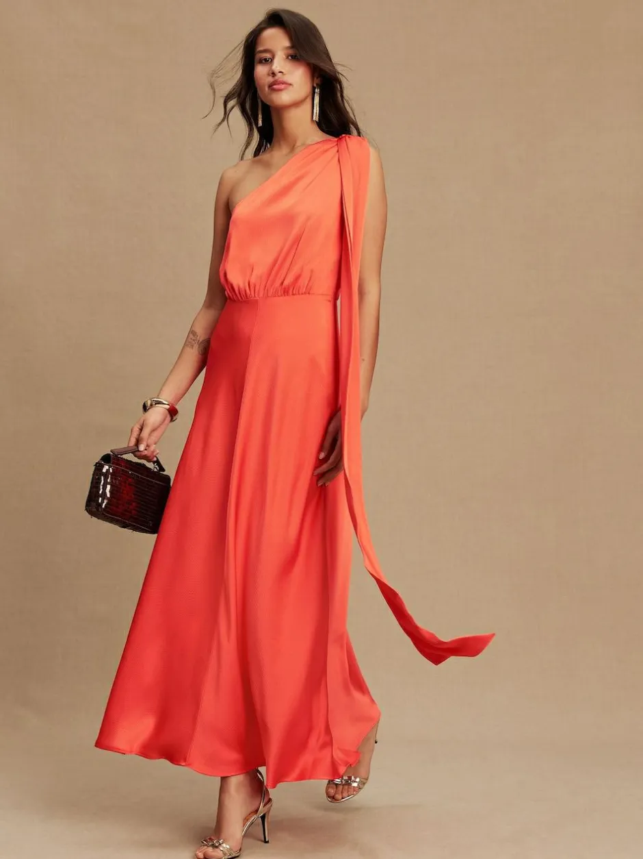 Next Textured Satin Scarf Neck Midi Dress Coral Pink New