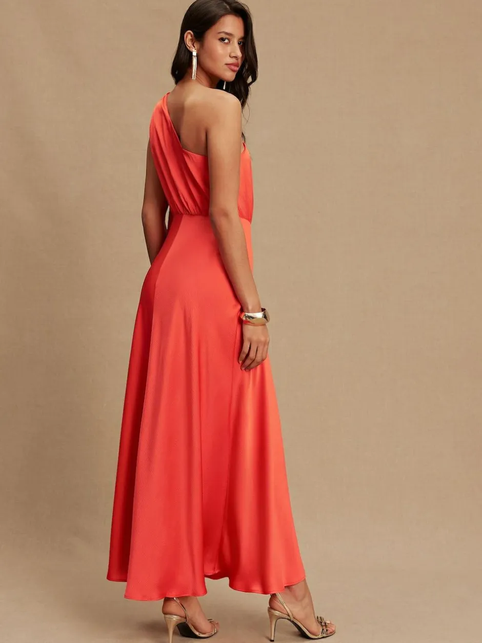 Next Textured Satin Scarf Neck Midi Dress Coral Pink New