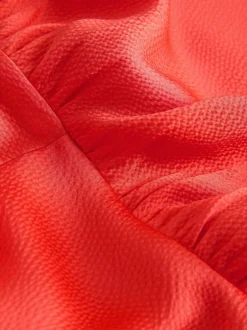 Next Textured Satin Scarf Neck Midi Dress Coral Pink New
