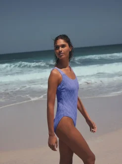 Next Cornflower Blue Textured Scoop Neck Tummy Control Swimsuit Outlet