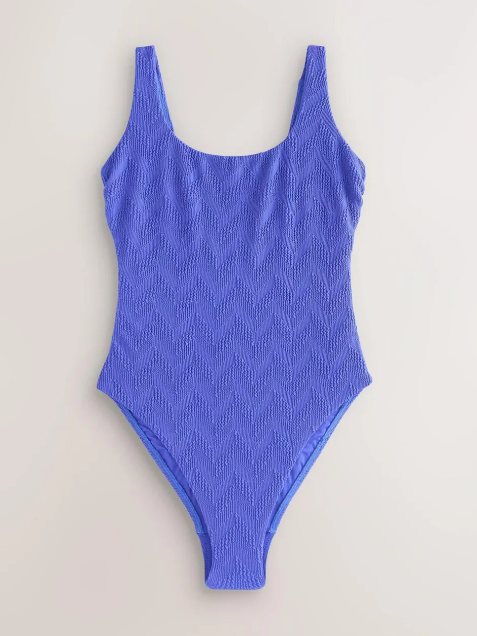 Next Cornflower Blue Textured Scoop Neck Tummy Control Swimsuit Outlet