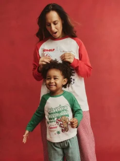 Cotton On Kids Matching Family Christmas Raglan Long Sleeve Pyjamas Green Hot