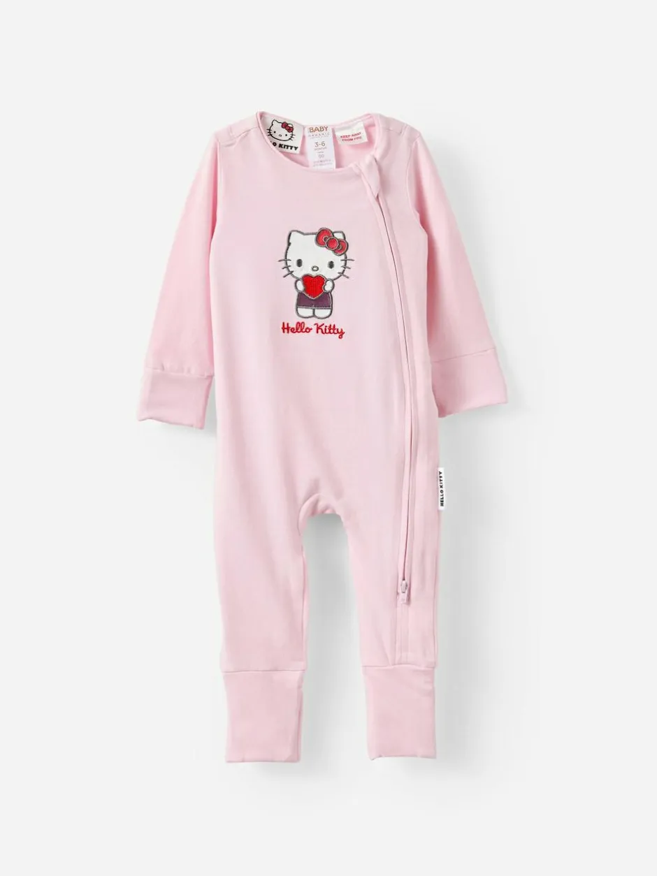 Cotton On Hello Kitty Long Sleeve Zip Romper Pink Hot