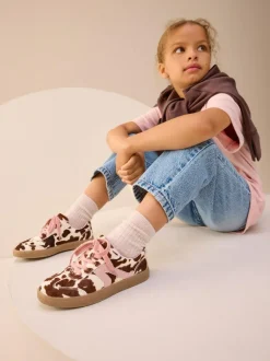 Next Cow Print Leather Standard Fit (F) Retro Trainers New