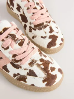 Next Cow Print Leather Standard Fit (F) Retro Trainers New