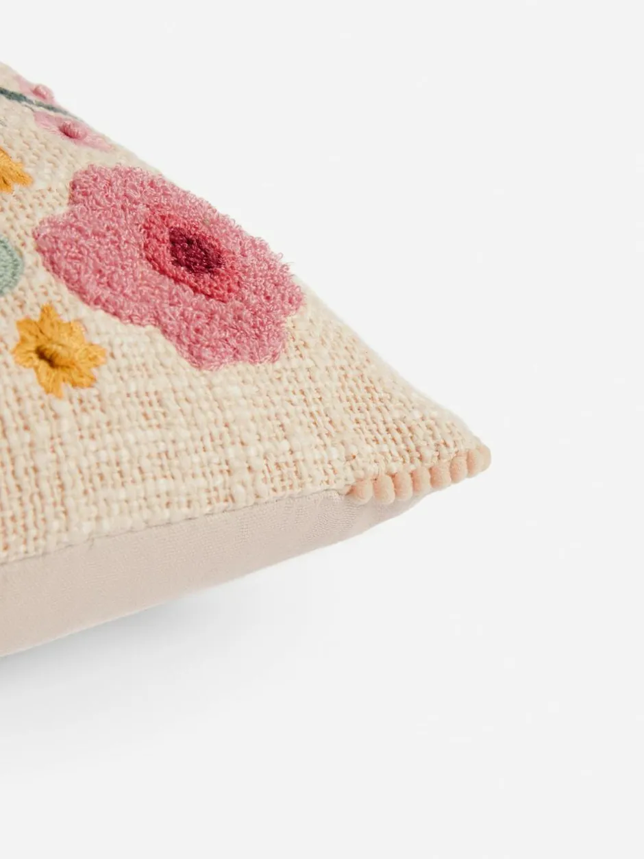 Next Cream 50 x 30cm Embroidered Flower Vase 100% Cotton 50 x 30cm Cushion Outlet