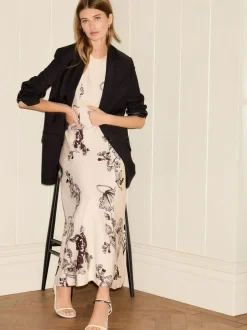 Next Sleeveless Column A-Line Maxi Dress Cream and Black Floral Print Sale