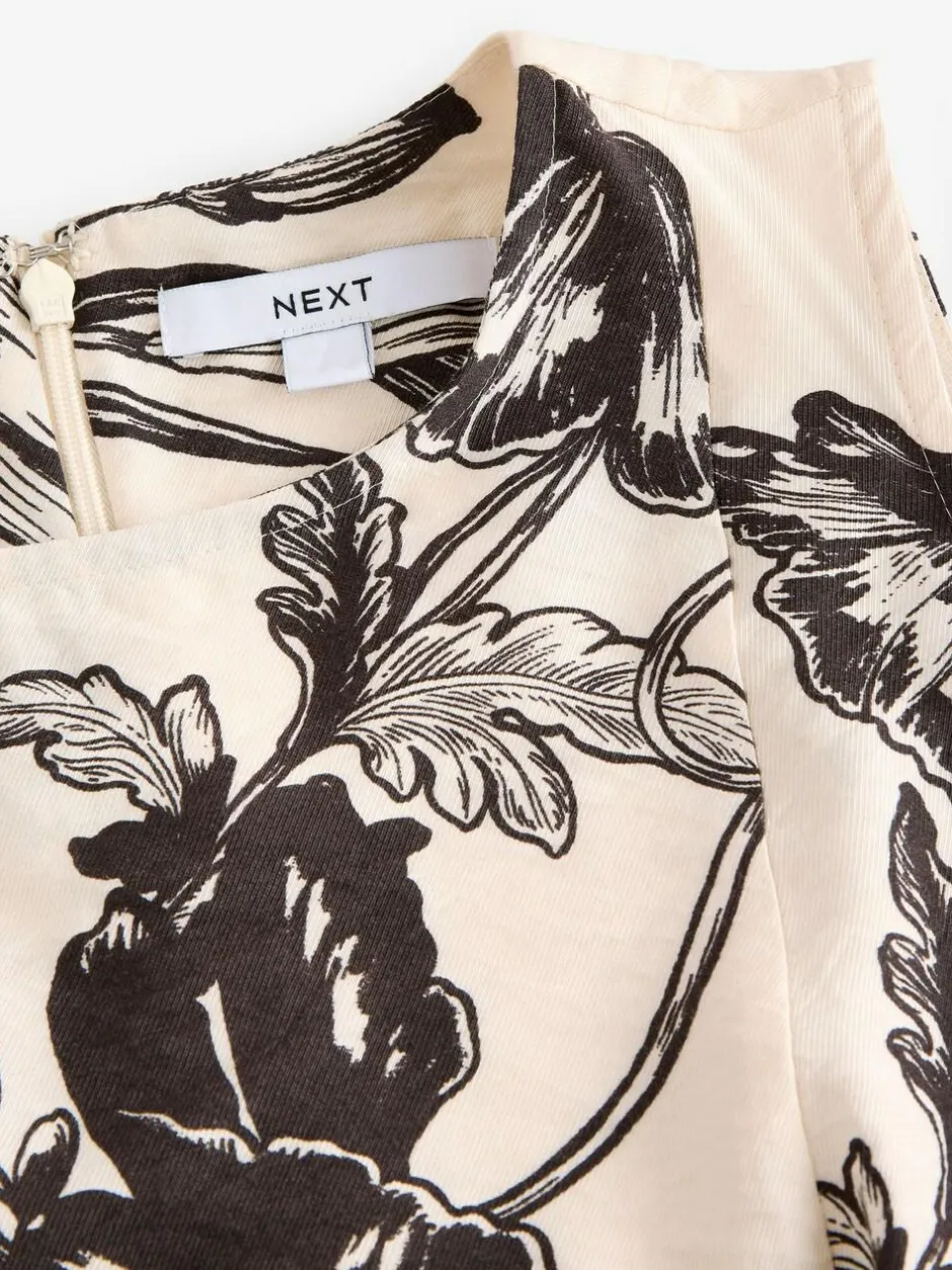 Next Sleeveless Column A-Line Maxi Dress Cream and Black Floral Print Sale