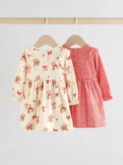 Next Baby Jersey Dresses 2 Pack (0mths-2yrs) Cream Bear/ Red Cherry Gingham Online