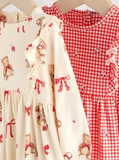 Next Baby Jersey Dresses 2 Pack (0mths-2yrs) Cream Bear/ Red Cherry Gingham Online