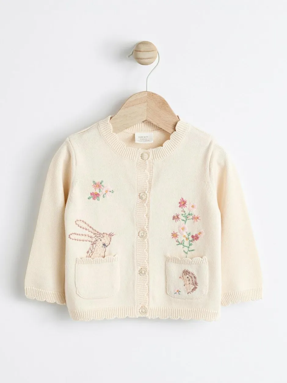 Next Cream Bunny 100% Cotton Pointelle Knitted Floral Flower Baby Cardigan (0mths-3yrs) New