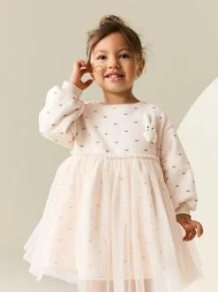 Next Cream Bunny Mesh Skirt Sweat Dress (3mths-7yrs) Sale