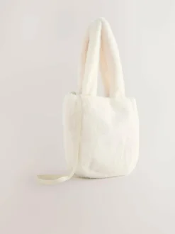 Next Cream Cream Fur Bucket Bag Outlet