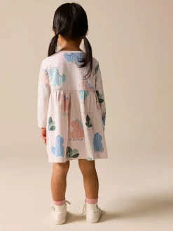 Next Long Sleeve Jersey Dress (3mths-7yrs) Cream Dinosaur Clearance