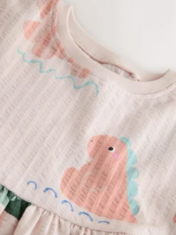Next Long Sleeve Jersey Dress (3mths-7yrs) Cream Dinosaur Clearance