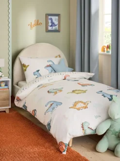 Next Duvet Cover and Pillowcase Set Cream Dinosaur Supersoft Brushed Cotton Clearance