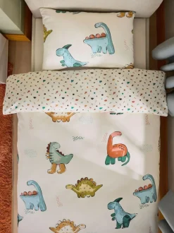 Next Duvet Cover and Pillowcase Set Cream Dinosaur Supersoft Brushed Cotton Clearance