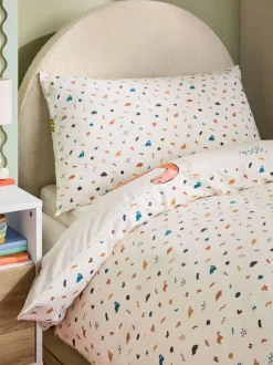 Next Duvet Cover and Pillowcase Set Cream Dinosaur Supersoft Brushed Cotton Clearance