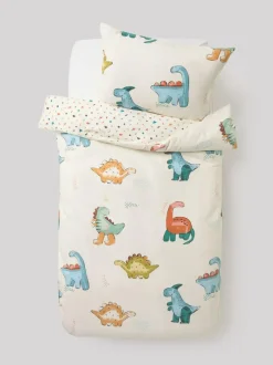 Next Duvet Cover and Pillowcase Set Cream Dinosaur Supersoft Brushed Cotton Clearance