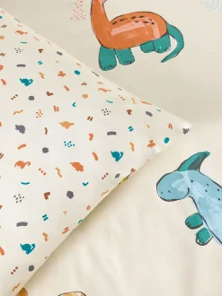 Next Duvet Cover and Pillowcase Set Cream Dinosaur Supersoft Brushed Cotton Clearance