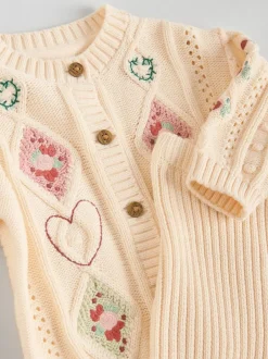 Next Baby Knitted Cardigan and Leggings 2 Piece Set (0mths-3yrs) Cream Embroidered New