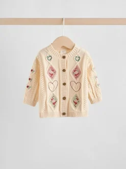 Next Baby Knitted Cardigan and Leggings 2 Piece Set (0mths-3yrs) Cream Embroidered New