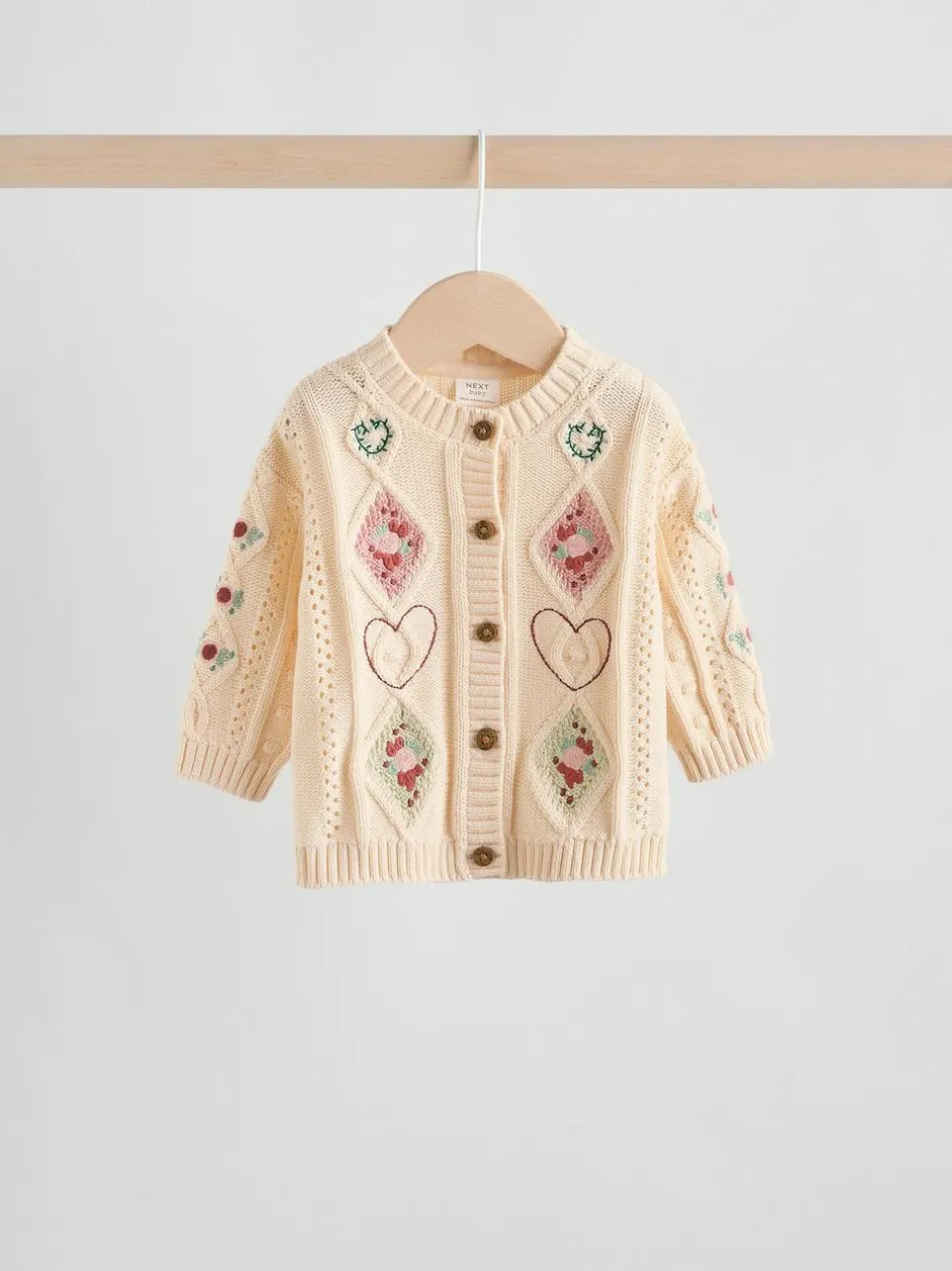 Next Baby Knitted Cardigan and Leggings 2 Piece Set (0mths-3yrs) Cream Embroidered New