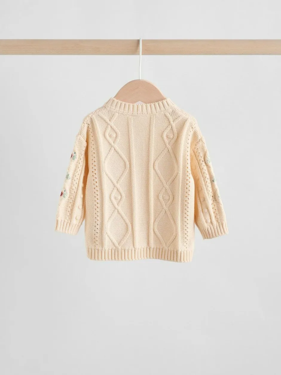 Next Baby Knitted Cardigan and Leggings 2 Piece Set (0mths-3yrs) Cream Embroidered New