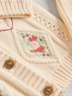 Next Baby Knitted Cardigan and Leggings 2 Piece Set (0mths-3yrs) Cream Embroidered New