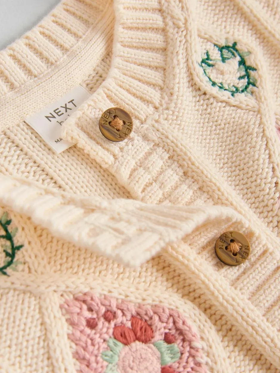 Next Baby Knitted Cardigan and Leggings 2 Piece Set (0mths-3yrs) Cream Embroidered New