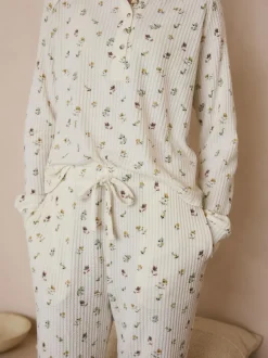 Next Cream Floral Cosy Waffle Long Sleeve Pyjamas Best