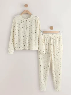 Next Cream Floral Cosy Waffle Long Sleeve Pyjamas Best