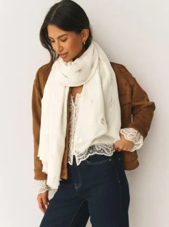 Next Cream Foil Print Lightweight Scarf Best