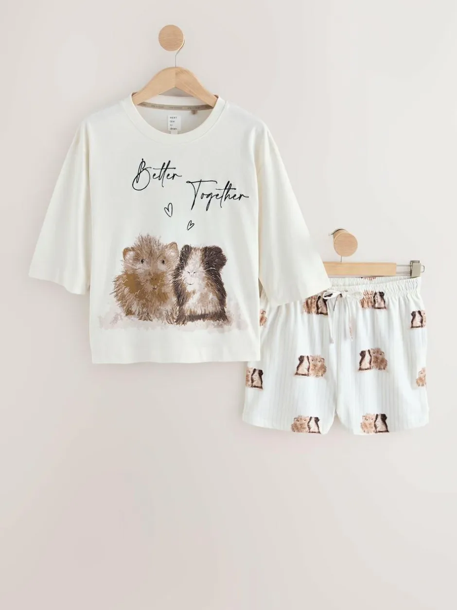 Next Cream Guinea Pig Short Pyjamas Set