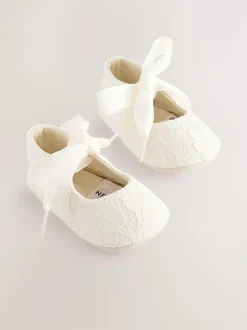 Next Cream Lace Baby Tie Front Occasion Shoes (0-24mths) Outlet