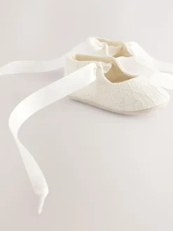 Next Cream Lace Baby Tie Front Occasion Shoes (0-24mths) Outlet