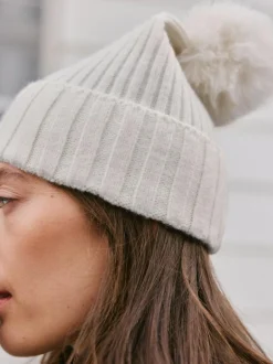 Next N. Premium 100% Cashmere Knitted Pom Hat Cream Sale