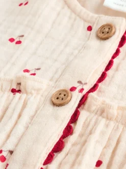 Next Baby Woven Long Sleeve Tops and Trousers 2 Piece Set (0mths-2yrs) Cream/ Red Cherry Outlet